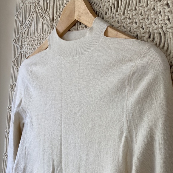 Tahari Cream Merino Wool Mock Turtleneck with Cut-Out Shoulders | Size M - Picture 2 of 11